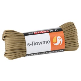 S-Flowme Paracord 7 Cores, 0.16 inches (4 mm) x 98.4 ft (30 m), Load Capacity: 551.2 lbs (250 kg), Craft Tent Rope Accessory, Red Bracelet, Outdoor Camping Tent, Tarp, Guy Rope, Rope A13 Tan