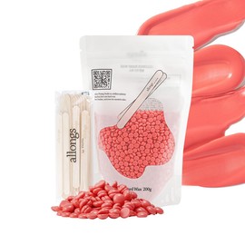 Allongs hard wax 200g | Hard Wax Beads with Spatulas (20pcs) | Professional Salon Quality | Perfect for Full Body | Facial | Brazilian Bikini | and Legs at Home Wax Refill for Women Men (pink)