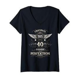 Womens 40th Birthday Gift Vintage 1985 40 Deco Classic Car Funny V-Neck T-Shirt