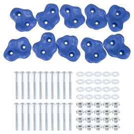 PATIKIL Rock Climbing Holds, 10 Pcs Large Climbing Rock Wall Grips Play Set Climber Attachments with Double Hole for Playground Accessory Indoor Outdoor Tree Training, Blue-B