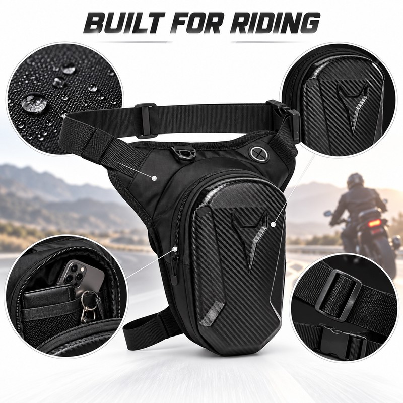 Motorcycle Leg Bag for Riders, Water-Resistant Thigh Pack with Adjustable