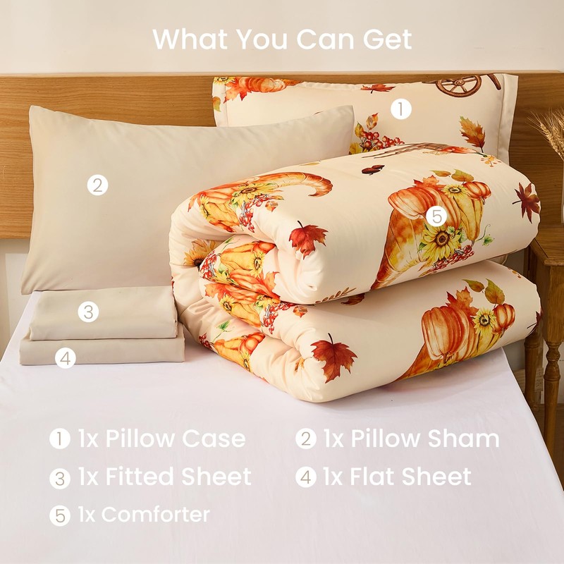 Cottolester Twin Size Comforter Thanksgiving Comforters for Boys&Girls