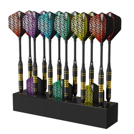 CyeeLife Porta freccette, 12 slot per freccette, 3 slot per alette, Supporto per freccette adatto a Steeldart e Softdart, Accessori per freccette (Nero)
