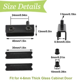 UFURMATE Glass Door Hinge, 8Pcs Black Frameless Glass Door Pivot Hinges Clamp Adjustable Cabinet Pivot Hinge Clip Replacement Kit, Fit for 4-6mm Free-Swinging Glass Door