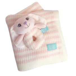 HappyCare Tex SNOOGIE Boo Baby Premium Soft Knit Blanket and Toy Rattle Set