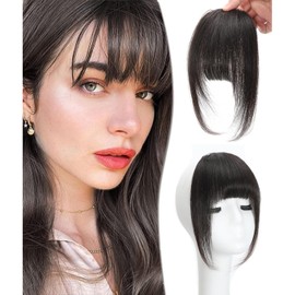 DYbeautyhair Clip in Fringe - 100% Human Hair Bangs Clip in Bangs Brown Black Air Hair Bangs With Temples Hairpieces Curved Bangs For Women Daily Wear (Brown Black, French Bangs)
