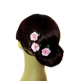 EmilyRose Couture Pink Bridal Flower/Mini Rose Hair Pins-Set of 3 Bobby Pins