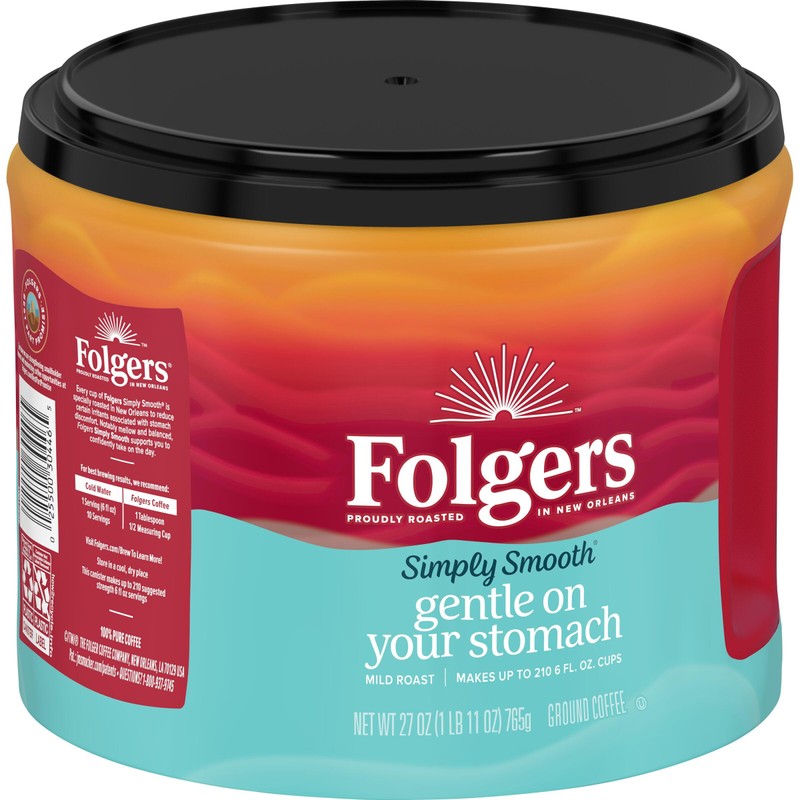 Folgers Simply Smooth Ground Coffee, Mild Roast, 27 Oz. Canister