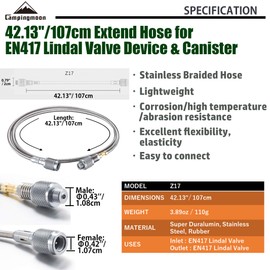 CAMPINGMOON 42.13-inch Multi-function Gas Hose for EN417 Lindal Valve Screw-on Type Canister and Device Z17
