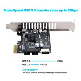 cablecc 5Gbps Type-E USB 3.1 Faceplate Socket & USB 2.0 to PCI-E 1X Express Card VL805 Adapter for Motherboard