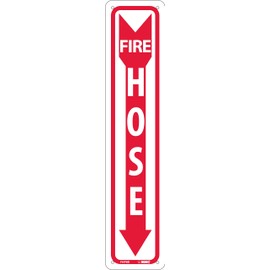 NMC FHP8P FIRE HOSE – 4 in. x 18 in. Rigid Plastic Fire Hose Sign with White Text on Red Base