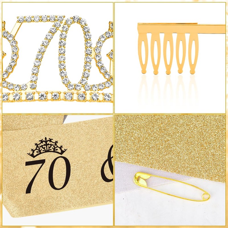Golden Crown Tiara & Sash - 70th Birthday Decorations for