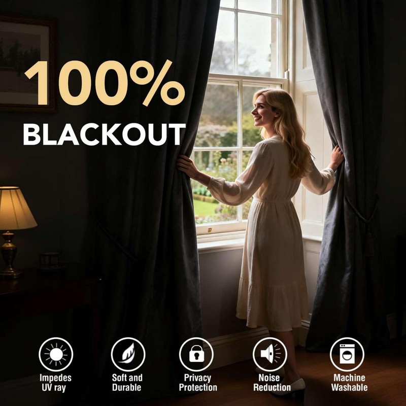 H.VERSAILTEX Linen Look 100% Blackout Curtains 45 Inches Long for