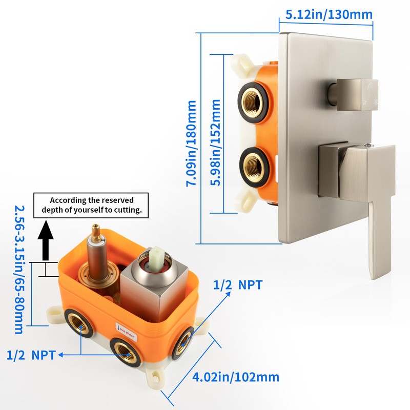 SKOWLL Shower Valve Wall Mount Shower Mixer Control Kit 3