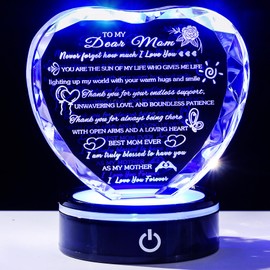 Arikyrist Gifts for Mom with Colorful LED Base Unique Moms Birthday Gifts from Daughter Son Crystal Heart to My Mom Keepsakes Gifts for Mother's Day Christmas Valentine's Day Best Mom Ever Presents
