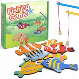 MIJOMA Magnetic Wooden Fishing Game for Children - Educational Game with 2 Fishing & 7 Fish - Fishing Game with Dots - Motor Skills Toy from 3 Years - Montessori Gift Boy & Girl