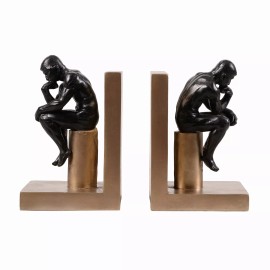 Hi-Line Gift Ltd. Thinker Bookends Set of 2, Resin Pair Book End, Home Decor Shelf Display