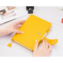 Ox Knight B6 Leather Planner Cover for Stalogy, Midori, Leuchtturm1917, and More - with Pen Loop, Card Slots, Back Pocket, and Bookmarks (Yellow)