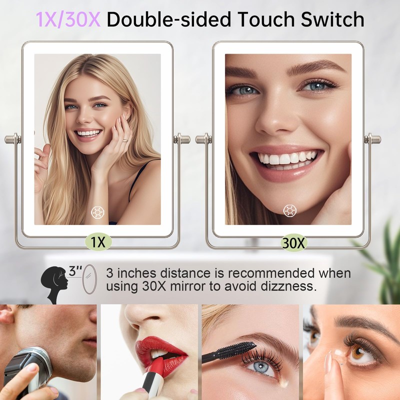 FASCINATE 5000mAh Rechargeable Wall Mounted Makeup Mirror with Lights, 8.7