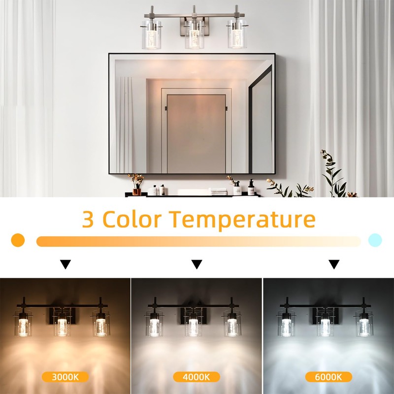 NOVCAND Bathroom Light Fixtures 3-Light, Brushed Nickel Vanity Light Over