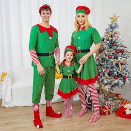 Michellecmm Christmas Elf Costume Set for Girls Boys Men Women Christmas Elf Costume Outfit Santa Dress for Party Dress Up (Boy, 7-8 Years, Green Elf Costume)