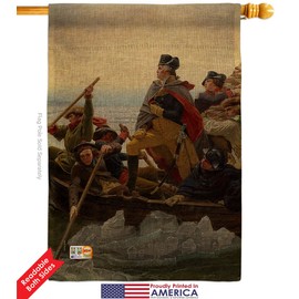 Washington Crossing the delaware House Flag Eagle Set Americana US Historic July Memorial Veteran Independence United State American Decorative Gift Yard Banner Double-Sided Made In USA 28 X 40