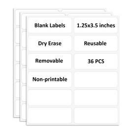SVNOOC Multiple Use Removable Labels, Dry Wipe Labels Stickers, White, Non-Printable, Blank Labels, Reusable Sticky Notes (White, Pack of 36), Super Sticky Notes