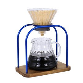 SOTECH Pour Over Coffee Stand Coffee Maker Espresso with Glass Coffee Pot Wooden Base Manual Brewing for home Outdoor Travel Set (Blue 0.6L)