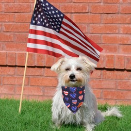 PTDECOR American Flag Dog Bandana Love Stars Flag Patterns, 4th of July Pet Scarf Reversible Triangle Patriotic Bandanas for Medium Large Dogs Pets (Large)