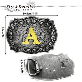 Yjfeshion 2 Pieces Western Cowboy Belt Buckle Bolo Tie Set Golden Initial Letter ABCJ to Z Rodeo Belt Buckles for Women Men A