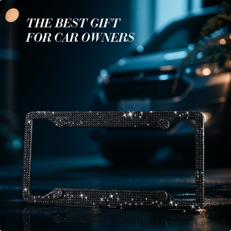 Timtin 2 Pcs Bling License Plate Frame Sparkly Rhinestone Diamond