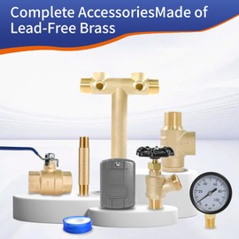 1"x 11"Well Pressure Tank Tee Kit for Water Well Pressure Tank with 40-60Psi Pressure Switch, Brass Pressure Tank Installation Kit for Well Tank with Diameters Up to 16"