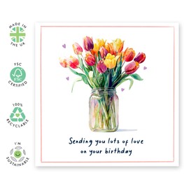 Central 23 Birthday Cards For Women Mum Aunt Grandma Daughter - Sending You Lots Of Love On Your Birthday - Bday Tulips Flowers - Floral Birthday Greeting Cards For Her - Comes With Stickers
