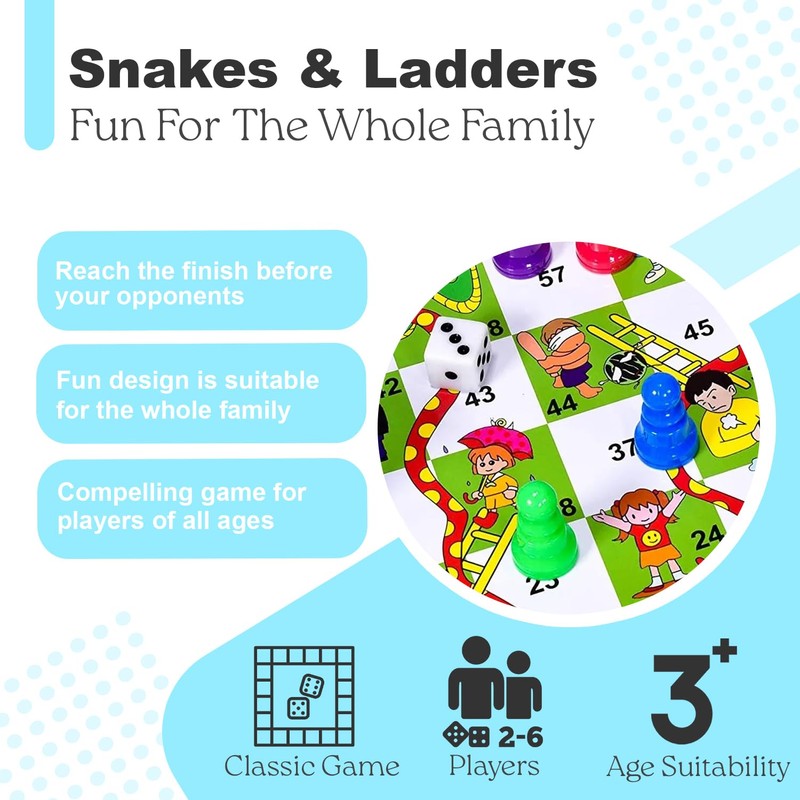 Classic Snakes & Ladders - Game for Children and Adults,
