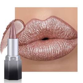 FeiCuiYun Champagne Metallic Lipstick & Lip Liner Combo For Women with Metallic 3D Shine Lightweight Hydrating Formula, Cone Tip Lip Crayon Long Lasting Waterproof, Hydrating Lipstick Makeup