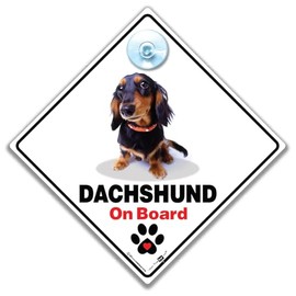 Dachshund On Board Sign, Dog Car Sign, Dachshund Advisory Dog Vehicle Sign to Notify of Dog in Transit 14 cm x 14cm x 2cm