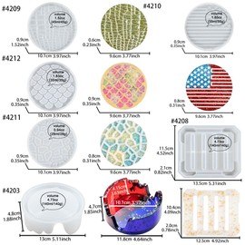 Coaster Epoxy Resin Casting Silicone Molds Patterned Round Tray, Holder Stand, Storage Box Pack of 6 Kits