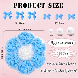 300Pcs Bow Nail Charms and Flatback Pearls,Blue Bowknot 3D Cute Nail Charms for Acrylic Nail Supplies Design,3-5mm White Half Pearls for Nail Jewelry DIY Crafts Nail Art Decoration Accessories