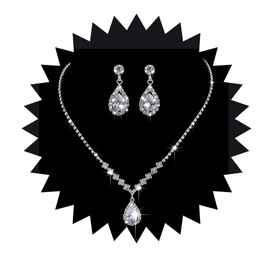 Ursumy Wedding Bridal Jewelry Rhinestone Bride Necklace Earrings Set Silver Bridesmaid Crystal Necklace Accessories Sets for Women and Girls (3Pcs)