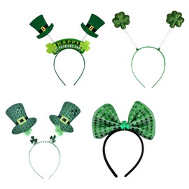 Gatuida 4Pcs St Patrick's Day Hair Hoops Fun Headbands with Shamrock Bow Tie and Glittery Hats for Festive Party Accessories and Photo Props