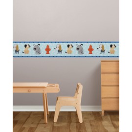 Grace & Gardenia Party Animals Peel and Stick Wallpaper Border 15 ft (Blue Biege Gray, 10 inch)