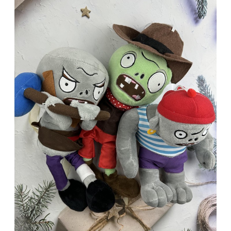 JHESAO 3 PCS Plants and Zombies Plush: Hammer, Cowboy &