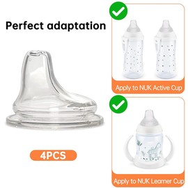 4Pack Silicone Spout Compatible with NUK and Learner Cups Replacement for NUK Active Easy Transition Clean, Leak-Proof No Spill for Sippy Cup Bottle Nipples