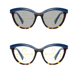 mincl progressive multifocal glasses transition sunglasses photochromic reading glasses ladies far and near dual use (blue leopard, +1.75)