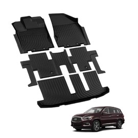 Landrol Car Floor Mats Replacement for Infinit QX60 7 Seat 2014 2020 Custom Fit Odorless Carpets Durable Rubber All Weather Protection Liners black