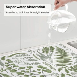 Sage Green Dish Drying Mat for Kitchen Counter, Vintage Herbs Plants Microfiber Absorbent Dish Draining Reusable Washable Extra Large 18"x24" (Green, 18x24in)