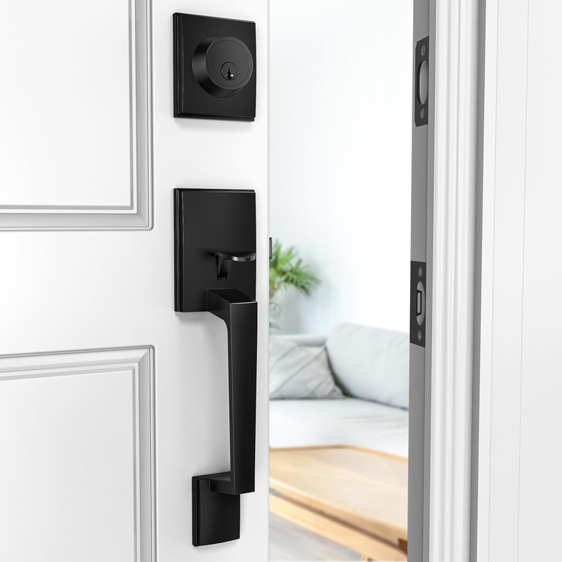 Brightify Black Front Door Handle, Modern Exterior Door Handle with
