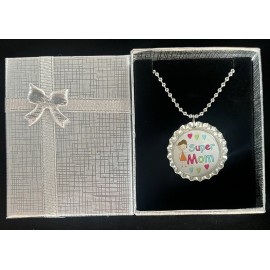 Practically Perfect Party Favors Super Mom Necklace /  Mothers Day / Necklace / Gift For Mom / Brown Hair / Gift