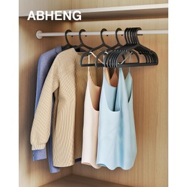 ABHENG 80 Pack Clothes Hangers, Non Slip Plastic Coat Hangers, Space Saving Hangers, Heavy Duty, Hanging Dry Wet Clothes, 16.4" x 8.3", Black, UAPY0580B