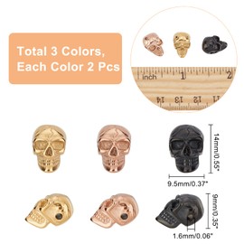 UNICRAFTALE 6 cuentas espaciadoras de calavera de 3 colores, chapadas en iones 304, cuentas de acero inoxidable de 1,6 mm, cuentas de tapón de agujero de calavera europea, pulseras de collares, cuentas espaciadoras para hacer joyas